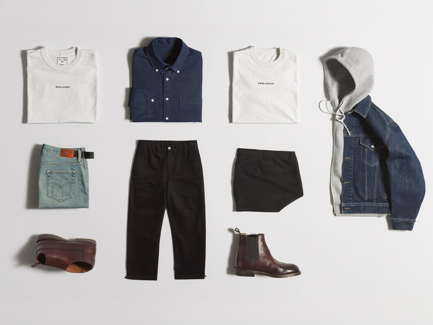 A navy shirt photographed with folded garments